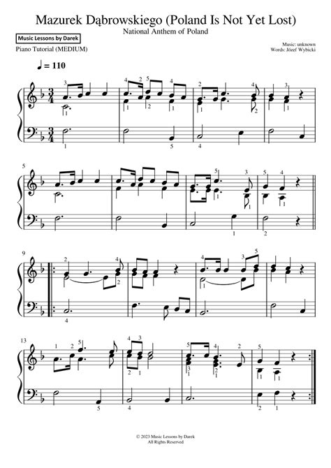Mazurek Dabrowskiego (National Anthem of Poland) [MEDIUM PIANO] (arr ...