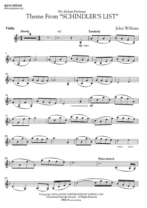 John Williams-Theme From Schindler's List Violin Score pdf, -辛德勒的名單 楽譜 ...
