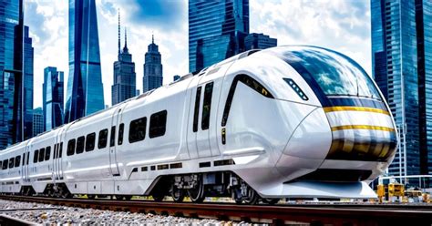 White train traveling down train tracks next to tall buildings in city ...
