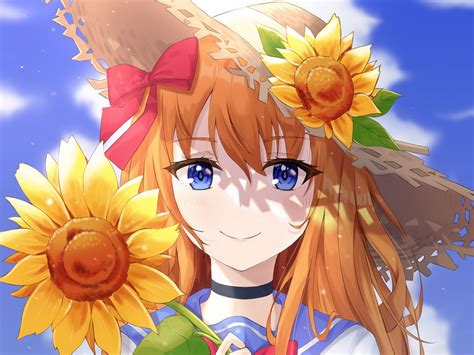 Download wallpaper 1024x768 girl, flower, sunflower, summer, anime, art ...
