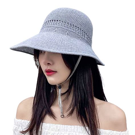 Women Foldable Wide Brim Straw Hats Roll Up Sun Visors Bow Summer Beach ...