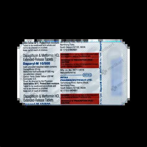 DAPARYL M 10/500MG TABLET 10'S Price, Uses, Side Effects & Substitutes ...