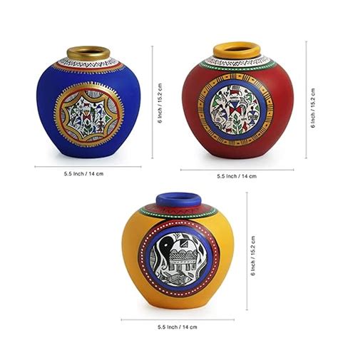Adore Madhubani & Warli Handpainted Decorative Flower Terracotta Vases ...