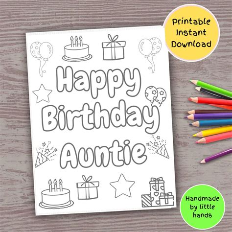 Happy Birthday Auntie Printable Coloring Page for Kids, Cute Art Craft ...