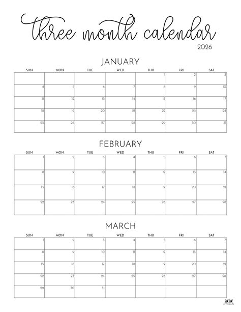Three Month Calendar