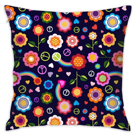 Buy Hippie Peace Sunflower Designer Jacquard Decorative Throw Pillow ...