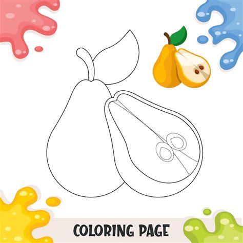 Illustrazione da colorare per bambini con pera intera e mezza | Vettore ...