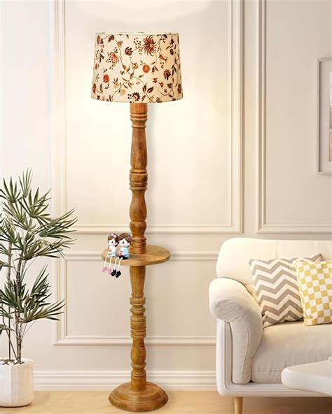 Homesake® Rustic Wood Floor Lamp for Living Room Walnut Brown with ...