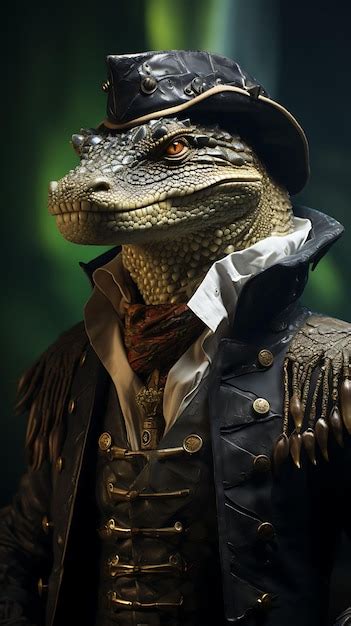 Portrait of crocodile pirate swamp captain costume reptilian tricorn ...