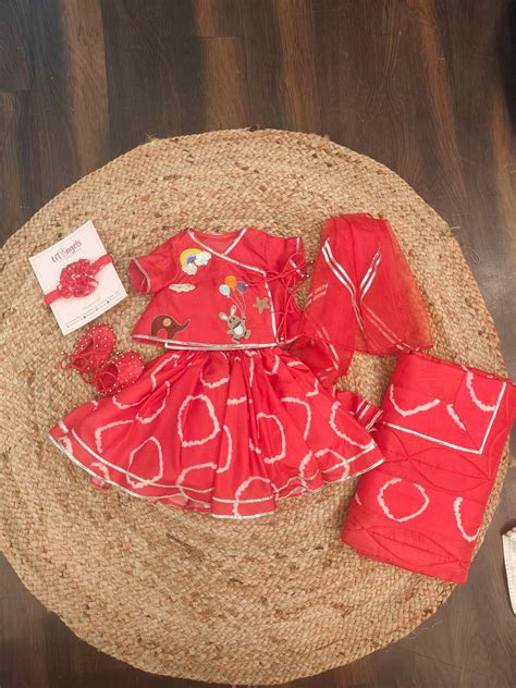Red Bandhej Fun Embroidery Girl Jaamna – Lil Angels