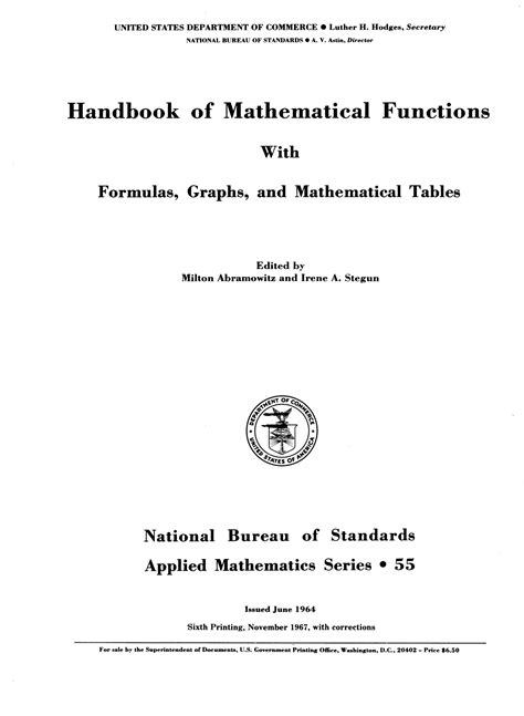 Handbook of mathematical functions, with formulas, graphs, and mathematical tables,  | Library of Co