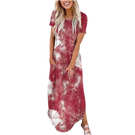 Womens Summer Tall Dress Tie Dye Pullover T Shirt Maxi Dresses for ...