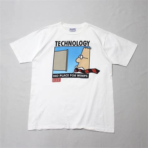 90s USA製 DILBERT "TECHNOLOGY NO PLACE FOR WIMPS"コミックデザイン Tシャツ ディルバート ...