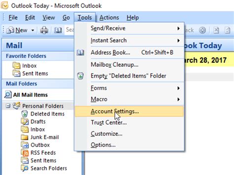 Set up new e-mail account in Microsoft Office Outlook 2007