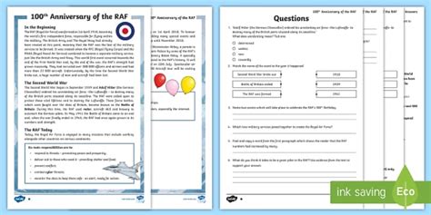 UKS2 100th Anniversary of the RAF Differentiated Reading Comprehension