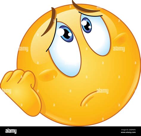 Besorgt oder traurig emoji emoticon Ruhe sein Gesicht auf der Hand Und nach oben schauen Stock ...