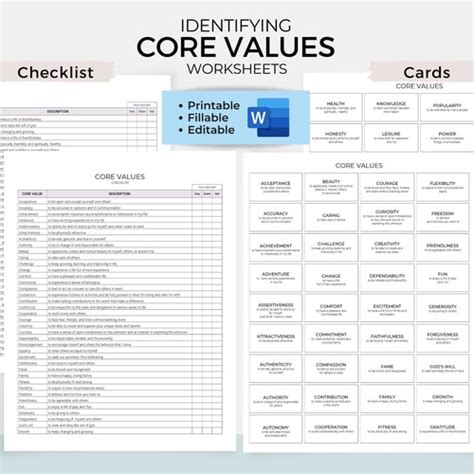 Image result for Identifying Core Values Worksheet