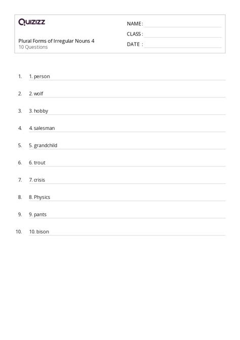 50+ Irregular Plural Forms worksheets for 4th Class on Quizizz | Free ...