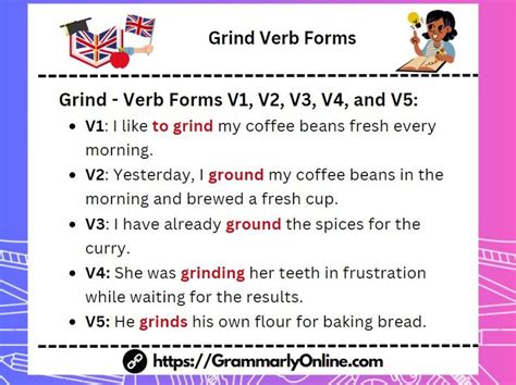 Grind - Past Tense, Past Participle, Verb Forms V1 V2 V3 V4 V5