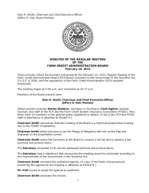 Fillable Online www.fca.gov template-fca newsMinutes of the regular ...