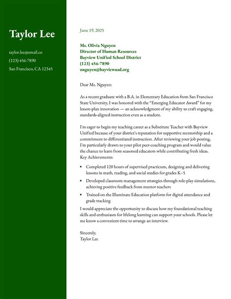 Substitute Teacher Cover Letter Samples