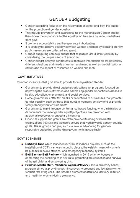 Gender Budgeting for public administration sem 3 - GENDER Budgeting ...