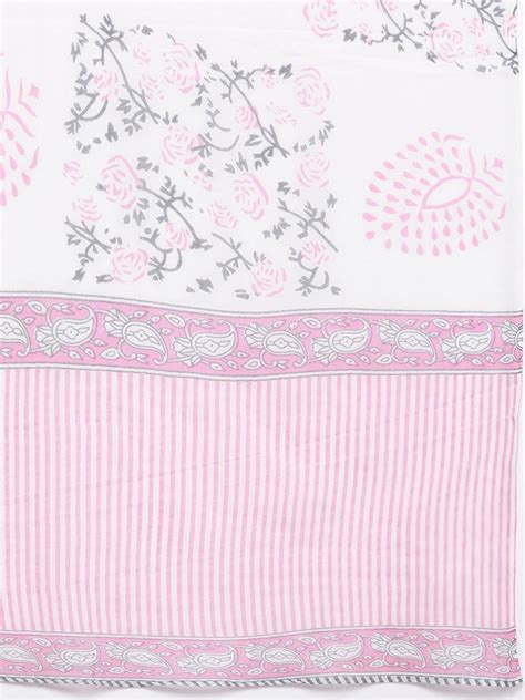 Buy Pink Printed Cotton Straight Kurta With Trousers & Dupatta Online ...