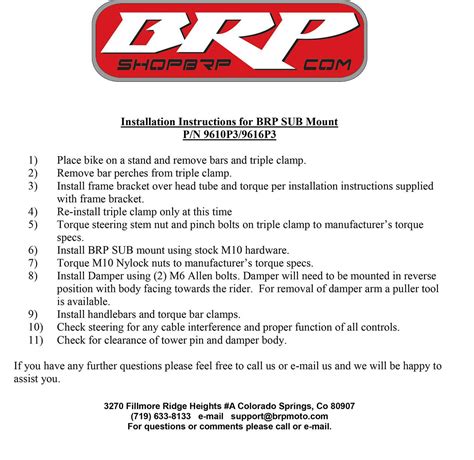 BRP Dirt Bike Parts Detailed product information guides