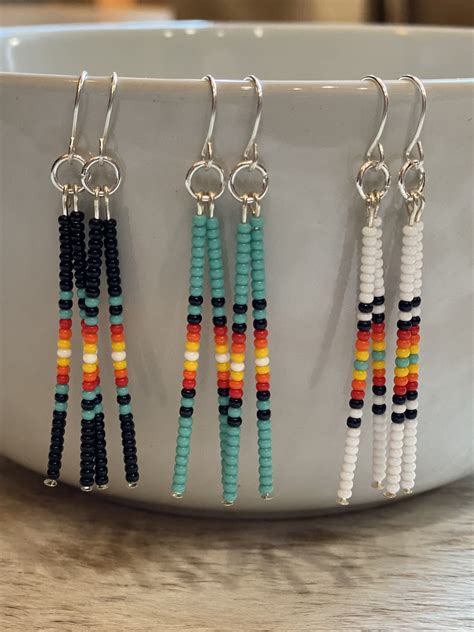 Handmade Beaded Seed Bead Beaded Dangle Earrings: Native, Western, Boho ...