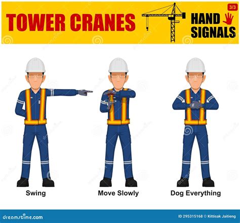 Set of Worker Present Tower Cranes Hand Signal on White Background ...