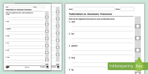Taalstrukture en -Konvensies: Homonieme Toets (teacher made)