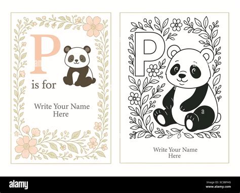 P is for Panda Editable Name Poster Coloring Page | Floral Animal ...