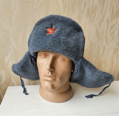 Ushanka Fur Hat USSR Winter Military Cockade Star Soviet Union Size - L ...