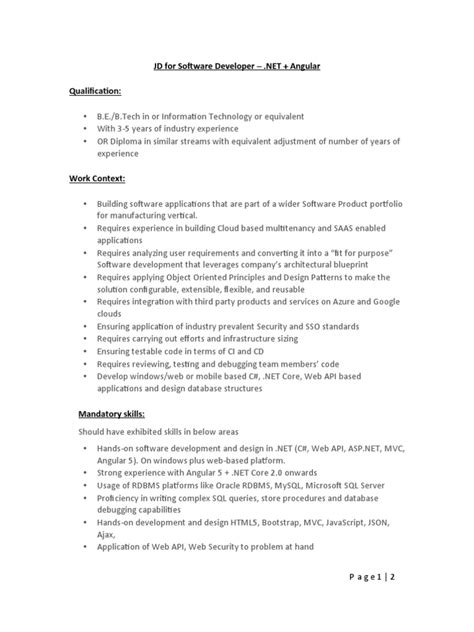 Image result for .Net Developer JD