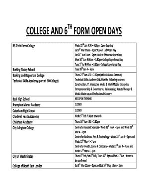 Fillable Online forestgate newham sch TH COLLEGE AND 6 FORM OPEN DAYS ...