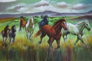 Vastu Seven Lucky Running Horses Painting Poster Fully Waterproof ...