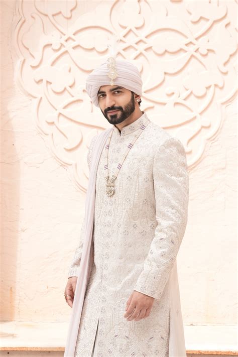 Fawn Lavender Color Anarkali Sherwani for Men