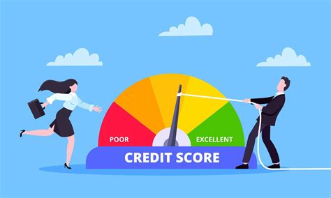 Man pushes credit score arrow gauge speedometer indicator with color ...