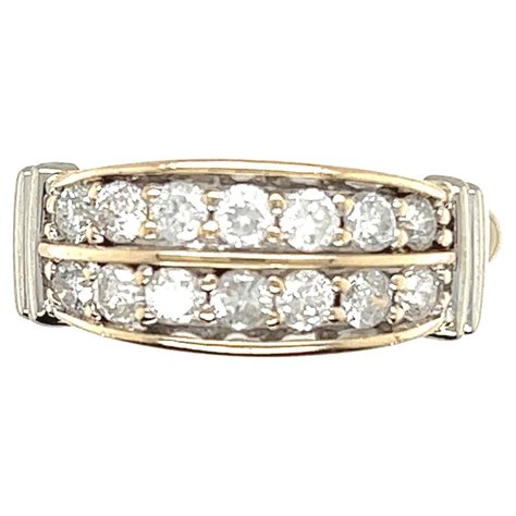 10 Karat Yellow and White Gold 2 Row Diamond Ring For Sale at 1stDibs