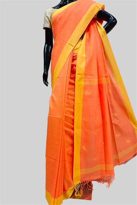 Peach Colour Soft Handloom Cotton Saree – Balaram Saha