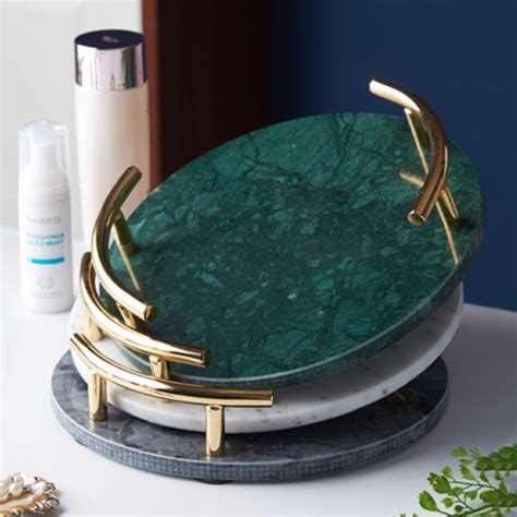 Round Marble Tray With Ring Handle Online - Premium Tray | Nestasia
