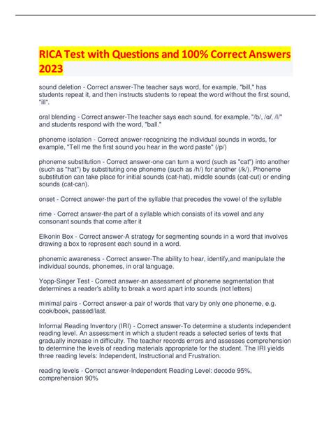 RICA Test with Questions and 100% Correct Answers 2023 | Exams Physical education | Docsity