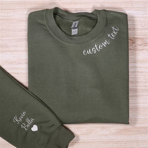 Custom Text Embroidered Sweatshirt With Names on Sleeve, Personalized ...