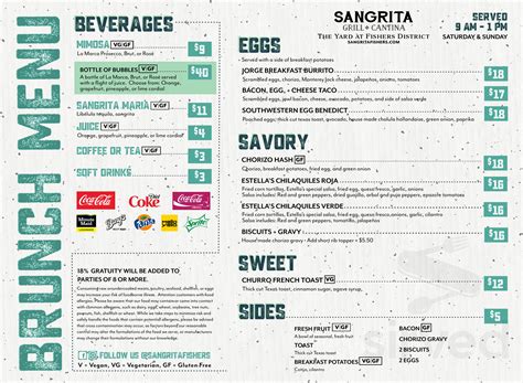 Sangrita Grill + Cantina menu in Fishers, Indiana, USA