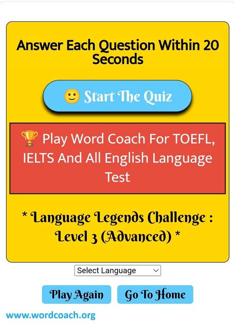 Word Coach ( IELTS TOEFL GRE) Vocabulary Quiz - (Level 3) - Play Now