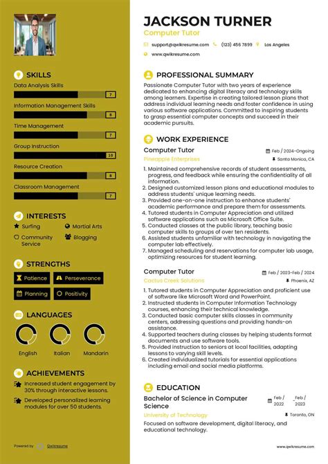 Image result for Computer Tutor Resume