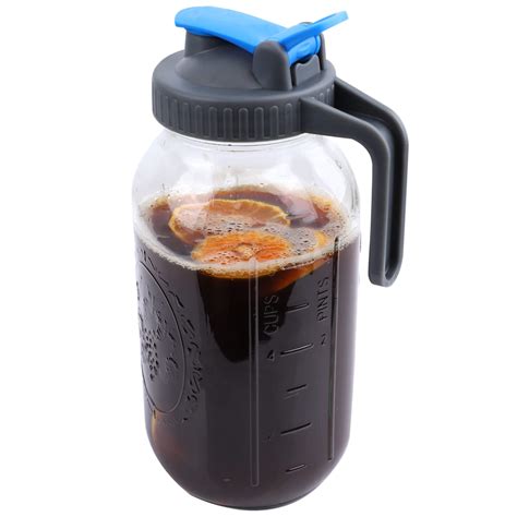 Buy Mason Jar Pitcher 64 oz With Spout and Lid Half Gallon Wide Mouth ...