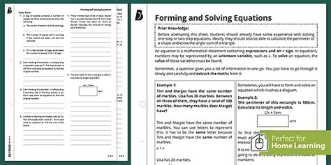 👉 Forming and Solving Equations KS3 Walkthrough Worksheet