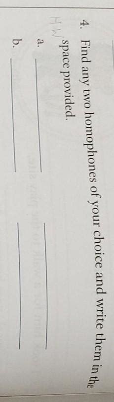 4. Find any two homophones of your choice and write them in the space ...