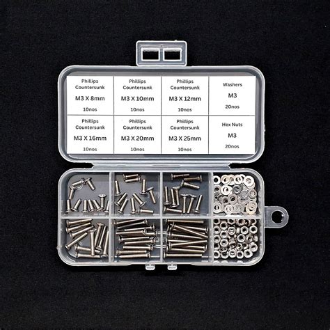 100pcs M3 Assorted Nut-Bolt-Washer Screw Pack Kits (SS304)